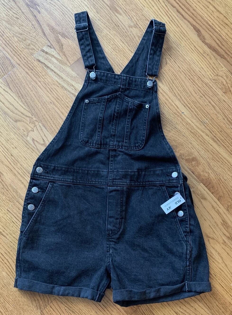Old Navy Black Denim Bib Shortalls Overalls Size Small NEW